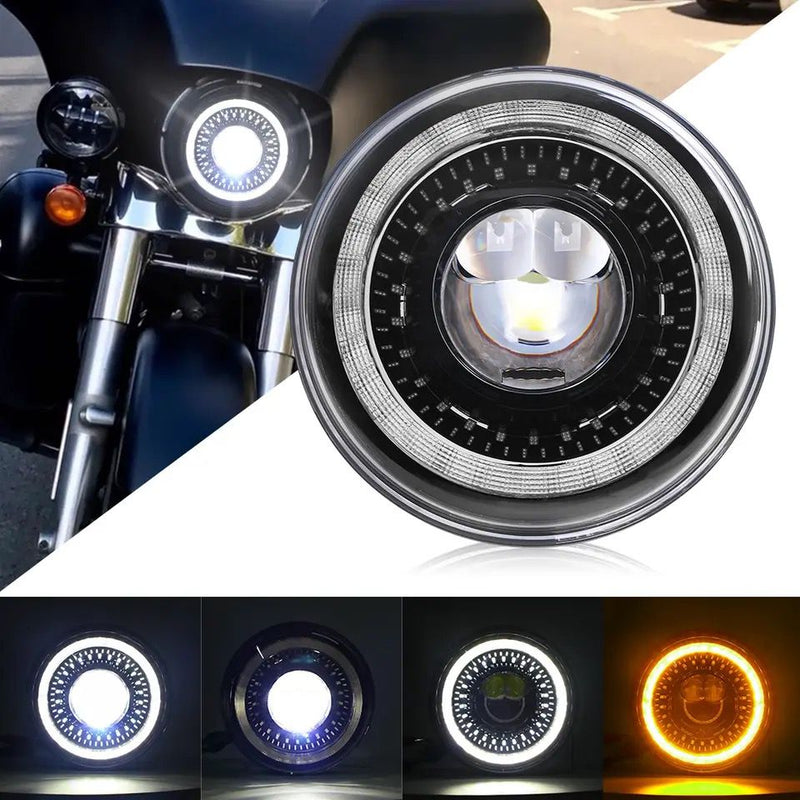 H4 Halo LED Harley Headlight - 7" Inch - Softail Slim Headlights With DRL Hi/Low LED Headlamp
