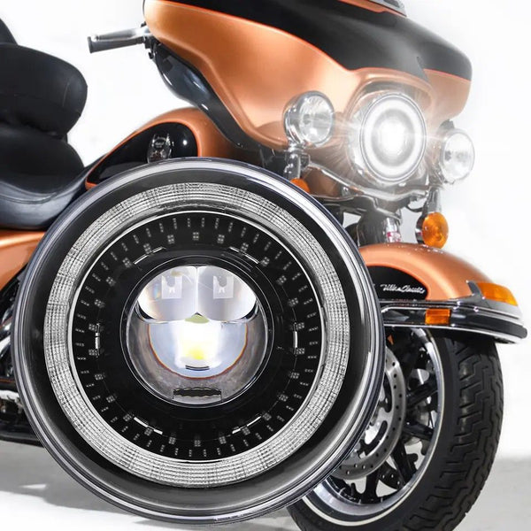 H4 Halo LED Harley Headlight - 7" Inch - Softail Slim Headlights With DRL Hi/Low LED Headlamp