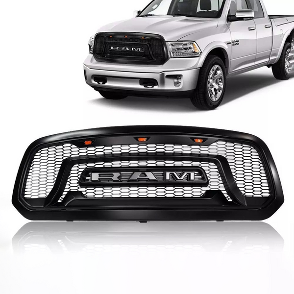 Front Grille with LED Lights Auto Exterior Parts Black with Amber LED Light Beads Compatible with Dodge Ram 1500 2013-2018