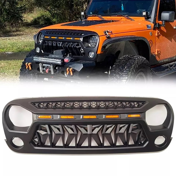 Front Grill For JEEP WRANGLER JK & JKU Accessories 4x4 Offroad Grille With Light Factory Exterior Parts 2018-2023