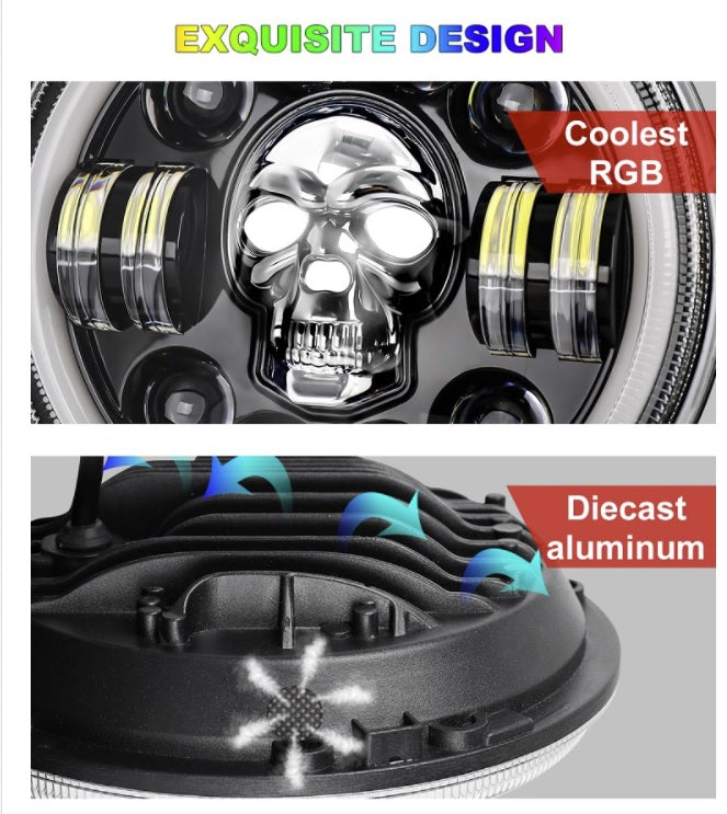 LED RGB Angel-Eye Skull Headlamp - 7 inch - Led Light RM Original Headlights Accessories